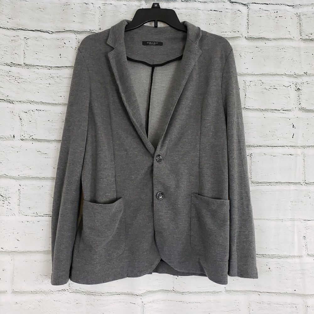 Zara Man solid gray basic textured weave collared… - image 6